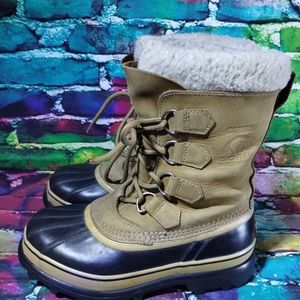 Women’s Sorel Caribou Buff Nl1005-280 Color Brown Leather Snow Boots Size 6